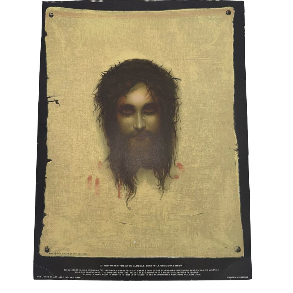 Vintage St. Veronica’s Handkerchief Jesus Print Gabriel Max Optical Illusion Art